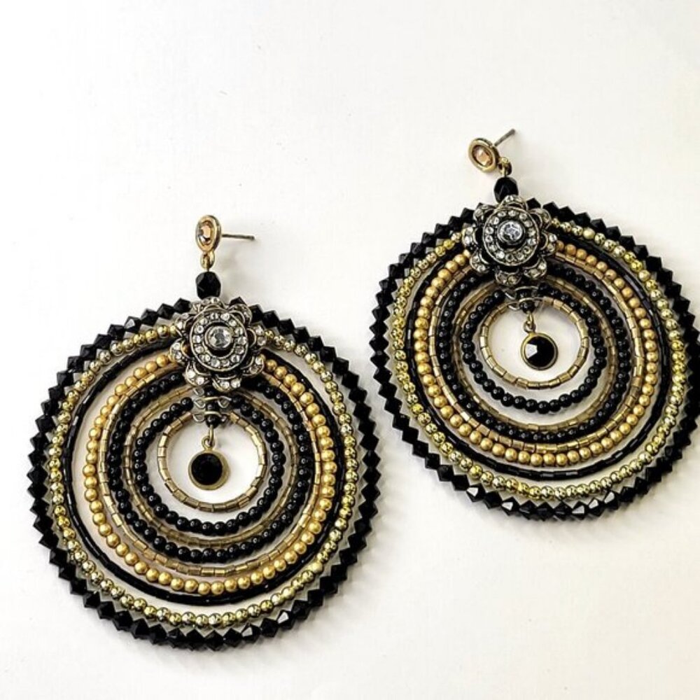 Double Circle Statement Drop Earrings Chandelier … - image 1